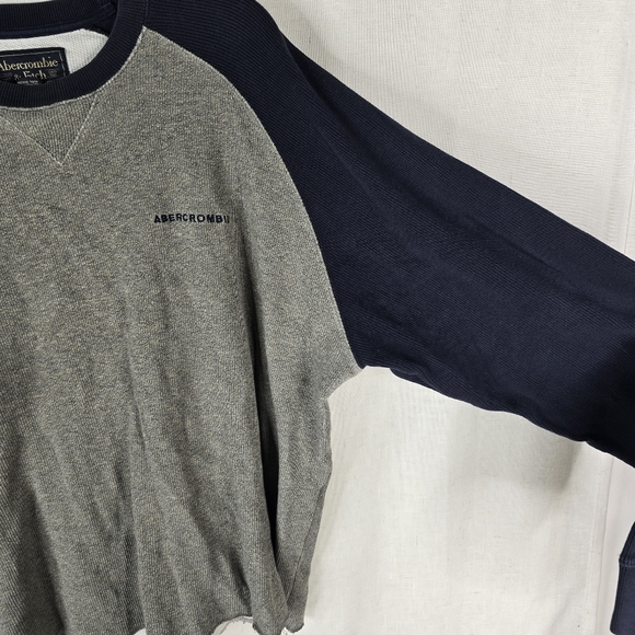 Abercrombie & Fitch Mens XL Y2K Navy Gray Thermal Vintage Crewneck - Picture 2 of 8
